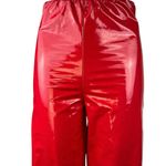 Missguided Red Vinyl High Waist Straight Wide Leg Pull On Trousers Pants Size 4 Photo 3