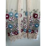 Sheer Embroidered Floral Kimono Duster S Cardigan Boho Crochet Trim Fringe Hem Tan Photo 7