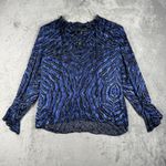 White House | Black Market ‎ Blouse Zebra Ruffle Neck Sheer Lined Top Blue Black M Photo 1