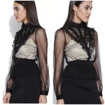 Bebe  Peplum Mesh Ruffled Sheer Sleeved Crystal Embellished Mini Dress Size 00 Photo 3