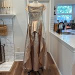 Ricki Freeman for Teri Jon peplum off shoulder gold maxi formal dress Size 16 Photo 7