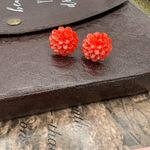 Handmade Red Glitter Resin Floral Stud Earrings | Holiday Party Christmas Gift Photo 4