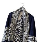 Reversible Shawl Women's Ruana Wrap Bohemian Navy and Cream One Size # 1496 Blue Photo 2