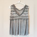 POL  Gray Crochet Detail Sleeveless Blouse Photo 1