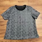 Chicos Black Snake Print Short Sleeve Shirt Top Faux Leather Shiny Size 2/Large Photo 0