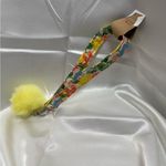 Handmade  Lemon and Floral Wristlet Keychain with Yellow Pompom Photo 2