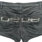 Bebe 🔃 Rhinestone Bling Crystal Embellished Back Logo Black Denim Jean Shorts Photo 2
