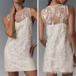 Anthropologie Flat White Sheer Embroidered Mini Dress, Size XS Photo 1