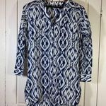 Athleta  Ikat Print Tunic Top Women XXS Blue White Cotton Silk Shirt Dress Preppy Photo 0
