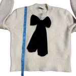 ZARA  Cream Long Sleeve Velvet Bow Sweater Women's Size Medium Photo 8