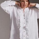 Pilcro  Anthropologie White Linen Ruffled Placket Shirt Size Medium Photo 0