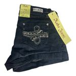 NEW Kaba JEAN SHORTS SZ 7 Dark Blue Denim Stone Stud Bedazzled Double Lasso NWT Photo 3