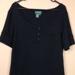Lauren Ralph Lauren Women’s Black Henley Short Sleeve Midi Shirt Dress Size L Photo 1