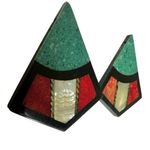 Vintage Inlaid Geometric Earrings – Aztec Art Deco Style Studs Blue Photo 9