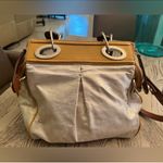Francesco Biasia since 1977 handbag Gold shimmer bag with brown wooden handles and adjustable/removable brown leather crossbody strap. Tan Photo 4