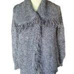 Carolyn Taylor Charcoal Fringe Cardigan Wrap Sweater ~ Women's Size SMALL Photo 1