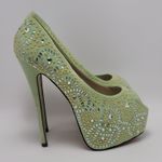 Kiss Kouture Celine Light Mint Green Peep Toe Beaded Platform Heels Size 8.5 Photo 1