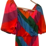 Skies Are Blue Bold Colorful Tiered Maxi Dress Puff Sleeve faux wrap size XS Photo 1