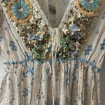 Boho Blue Gold Orange Metallic Sequin V Neck Tassel Made in India Tiered Dress Size undefined Photo 4