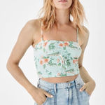 American Eagle  Outfitters Floral Smocked Top - Light Blue and Orange Photo 0