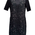 Elie Tahari Black/Gray Bodycon Dress Short Sleeve Zippers Size XS V Mesh Neck Photo 0