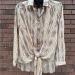 Entro Snake Skin Print Relaxed Sheer Blouse Front Tie Brown Tan Size Small Photo 0