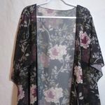 Hibluco Sheer Chiffon Black Floral Kimono Cardigan Long Swimwear Cover Up Sz 2XL Photo 2
