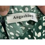 Angashion Women's Green Leopard Print Cap Sleeve Ruffle Neck Babydoll Blouse S Photo 7