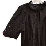 PRETTYGARDEN  Women's Black Embroidered Blouse L Long Puff Sleeve Photo 3