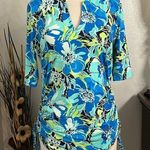 Lands' End Land’s End Short Sleeve Side Gather Blue Floral Rash Guard Swim Shirt Size Small Photo 0