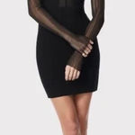 Herve Leger  Mesh Sleeve Intarsia Bodycon Mini Dress Black Size L NWT Cocktail Photo 0