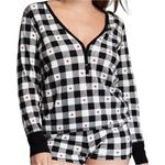 Victoria's Secret Victoria Secret Thermal Pajama Top V Neck Button Front Gingham Hearts Black S Photo 0