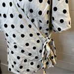 Gap  Cream and Black Wrap Polka Dot Blouse Linen Blend Photo 6