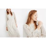 Madewell Smocked Ruffle-Shoulder Midi Dress in Inkbrush Dots Size Medium Photo 1