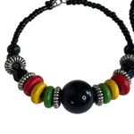 Jamaican Rasta Beaded Hoop Earrings Black Beads Red Yellow Green Accents u Photo 2