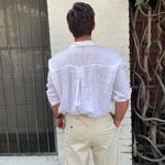 ZARA Men’s White linen shirt with a relaxed fit sz L women’s  Photo 2