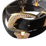 Cache  Black Suede Leather Gold METAL Hardware Rhinestones 1 1/4" Wide Belt Photo 1