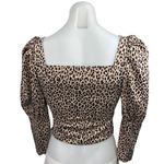 ZARA Beige Animal Leopard Print Sweetheart Neck Puff Sleeve Crop Blouse Top XS Photo 1