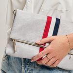 Stylish Gray Clutch or cross body with Red and Blue Stripes Photo 3
