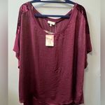 belle du jour  Burgundy Blouse with Velvet Accents Sz 3X Photo 0