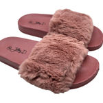 Jeffery D Womens Slide Sandals Faux Fur Rubber Slip On Blush Pink Size 8 Photo 0