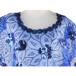 Cobalt Blue Mesh Caped Floral Print Top with Sequins And Beading Photo 5