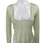 Free People In My Head Green Long Sleeve Mesh Sheer Lace Bodysuit Top Size XS Photo 3