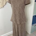 Talbots Womens 100% Pure Silk Brown Tan Neutral Giraffe Animal Print Skirt Set 8 Photo 1