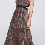 BCBGeneration NWT  Mock Neck Bow Back Midi Dress Size 10 Metallic Striped Cut Out Photo 0