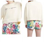 Champion Floral Multi Color Spell out Butter Yellow Athletic Sweater Photo 1