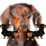 Dachshund Earrings New Dangle Hooks Double Sided Black Tan Weenie Dog Ge… Photo 6
