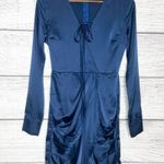 Missguided Misguided Blue Silky Satin Long Sleeve V Neck Mini Dress Size 2 XS Photo 1