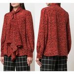 Alice + Olivia  Tammy Mandarin-Collar Button-Down Shirt With Removable Tie Red M Photo 0