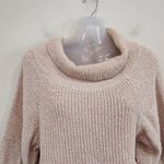 Free People  Cowl Neck Long Sleeve Ribbed Knit Sweater Beige Pullover Size Small Photo 2